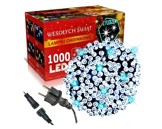  Lauko Kalėdinė girlianda 1000 Led, 65 metrai Šaltai baltos spalvos Flash